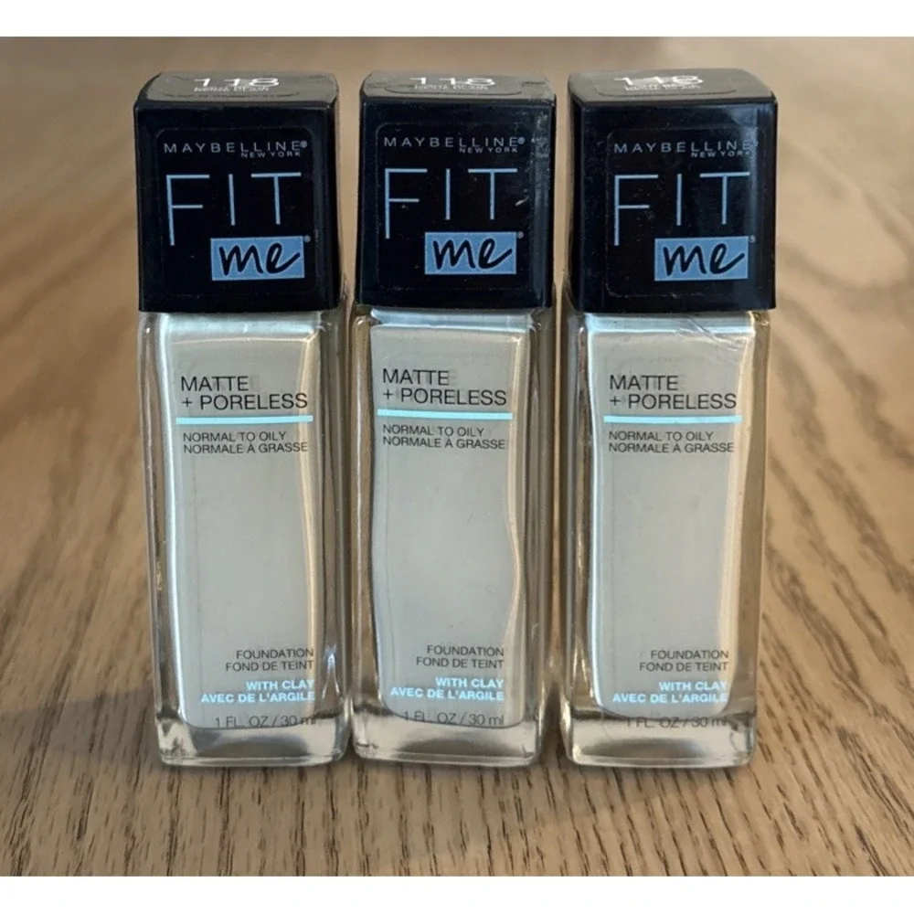 3 Maybelline Fit Me Matte + Poreless Liquid Foundation Makeup 118 Light Beige